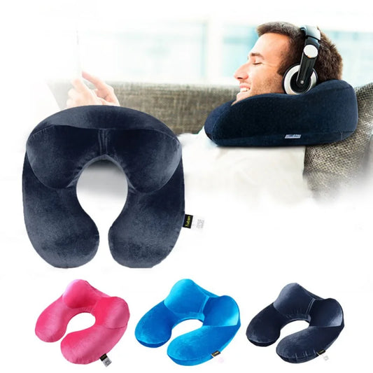 U-Shape Travel Pillow for Airplane Inflatable Neck Pillow Travel Accessories Comfortable Pillow for Sleep Home Textile Blue