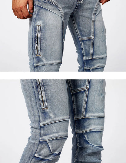 Trendy Jeans Men's Small Straight Leg Denim Design Pants New Slim Fit Small Hole Long Pants High Street Classic High Quality