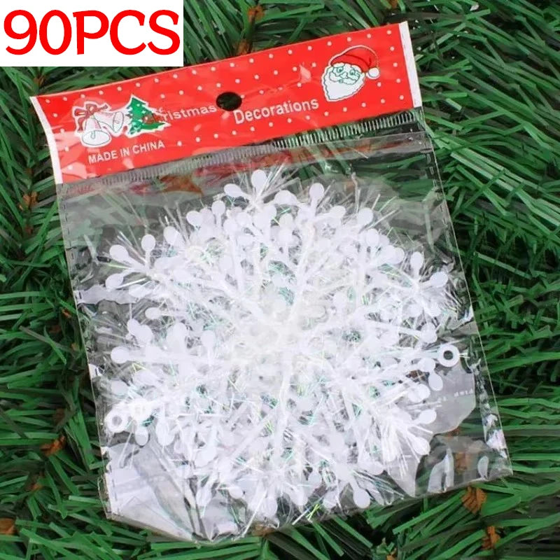 120/30PCS Christmas Snowflake Ornaments Glitter Fake White Snowflake Xmas Tree Hanging Pendents New Year Home Party Decorations