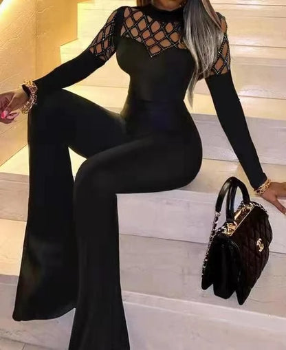 Women's Tight Jumpsuit Spring 2024 New Streetwear Fashion Elegant Splicing Sexy High Waist Long Sleeves Jump Suits for Female