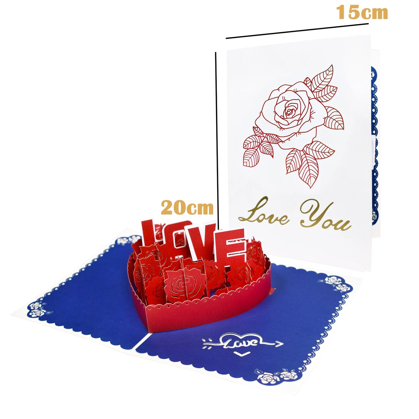 Valentine's Day Gift 3D Pop Up Card Anniversary Wedding Birthday for Wife Husband Greeting Cards with Envelope and Note Card