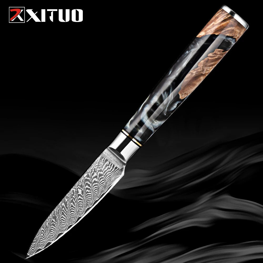 XITUO 1-9 PCS Damascus Steel Kitchen Knives High Quality Chef Chopping Vegetable Slicing Deboning Bread Knife Black Resin Handle