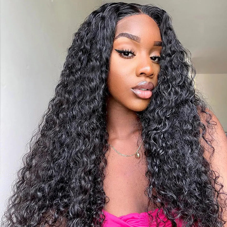 YAWAWE Pre-Bleached Glueless Wig Human Hair Ready To Wear Water Wave Pre-plucked Lace Frontal Wigs For Women Curly HD Lace Wigs