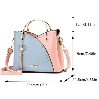 Women Patchwork Handbags PU Leather Purse Block Handle Tote Bags Fashion Large Capacity Stitching Totes Satchel Shoulder Bag New