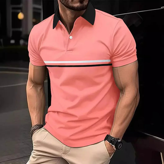 New Men's Casual Polo Shirt Lapel Color Block Short Sleeves Fashionable Slim Fit You Smooths Your Silhouette Men's Wear European