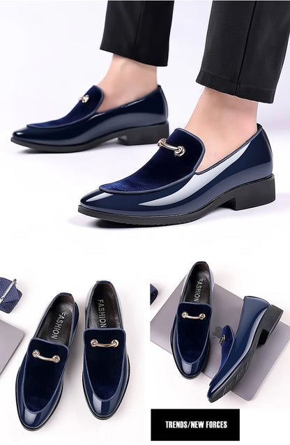 Men's Party Shoes Black Luxury Mens Formal Leather Shoes Slip on Patent Leather Business Casual Shoes Loafers Large Size Zapatos