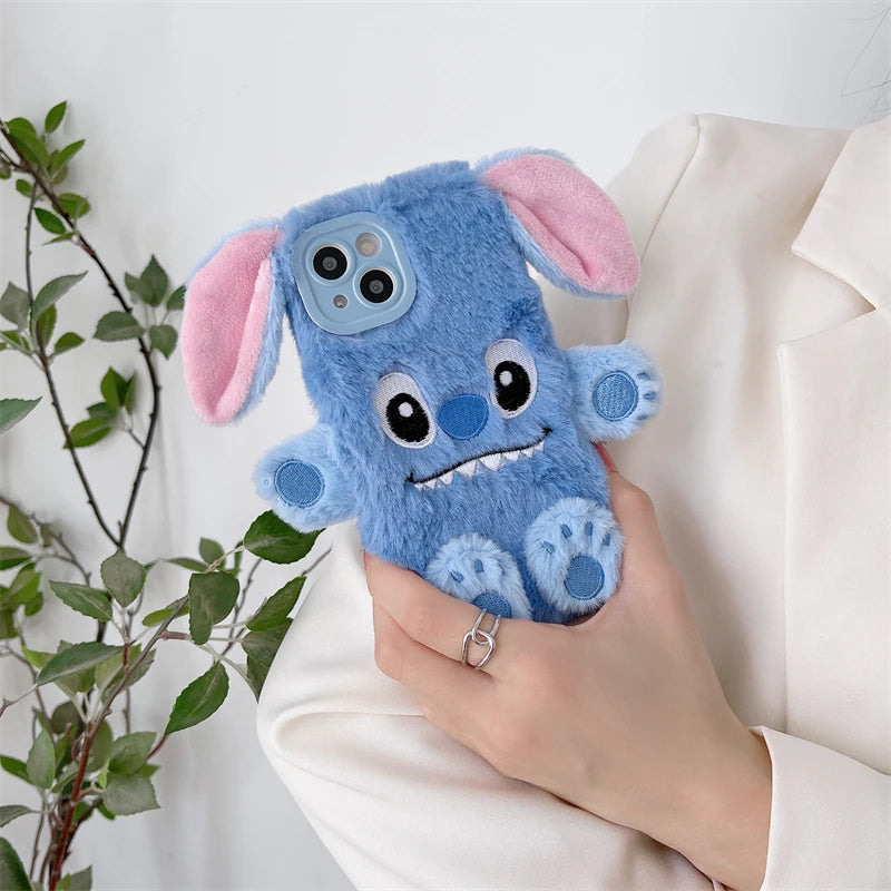 Soft Stitch Plush Phone Case For Samsung Galaxy S24 Ultra S23 Plus S22 S21 S20 FE S10 S9 S8 Cute 3D Cartoon Furry Warm Fur Cover