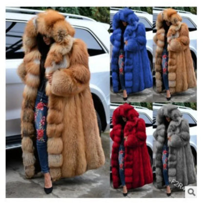 Women Solid Plush Warm Cardigan Coat 2023 Autumn Winter Faux Fur Large Coat Women's Casual Long Sleeve Hooded Faux Fur Coat