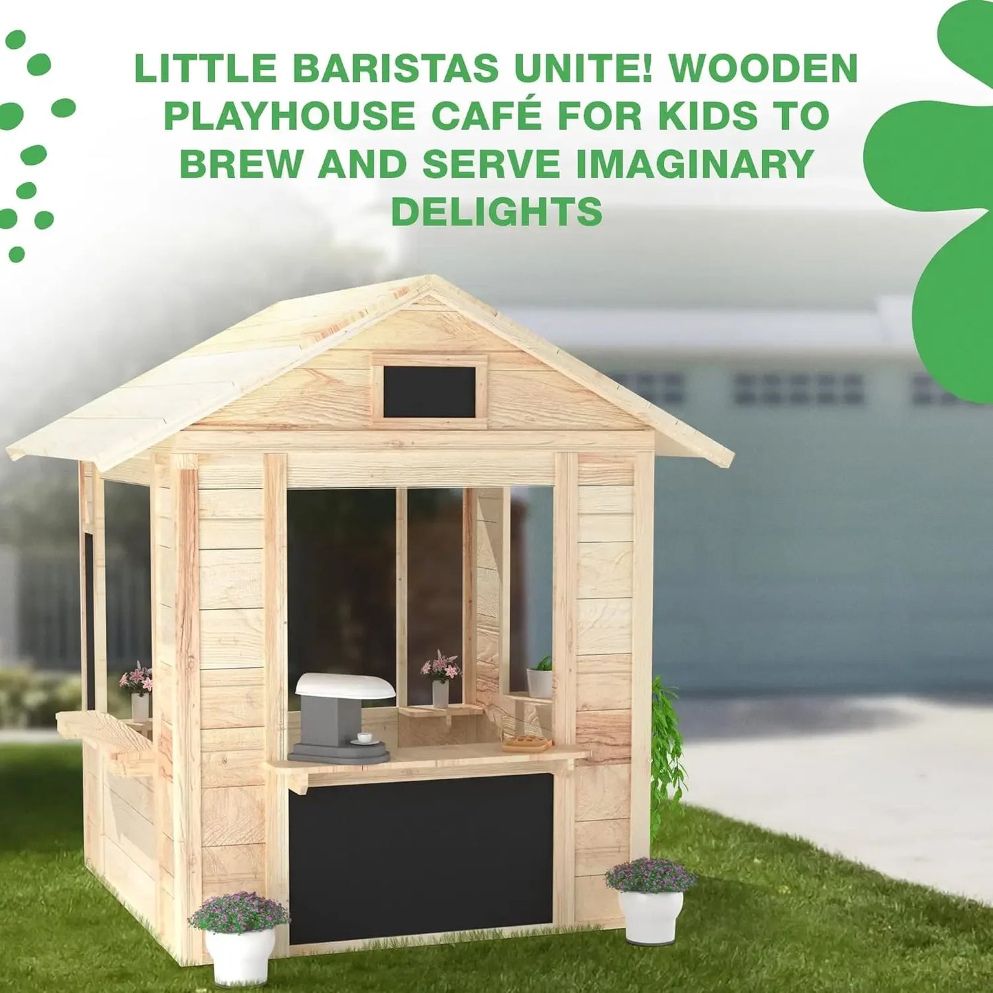 Wooden Outdoor Playhouse, Indoor/Outdoor Playhouse Working Doors with Wooden Floor, Easy Assembly Playhouses