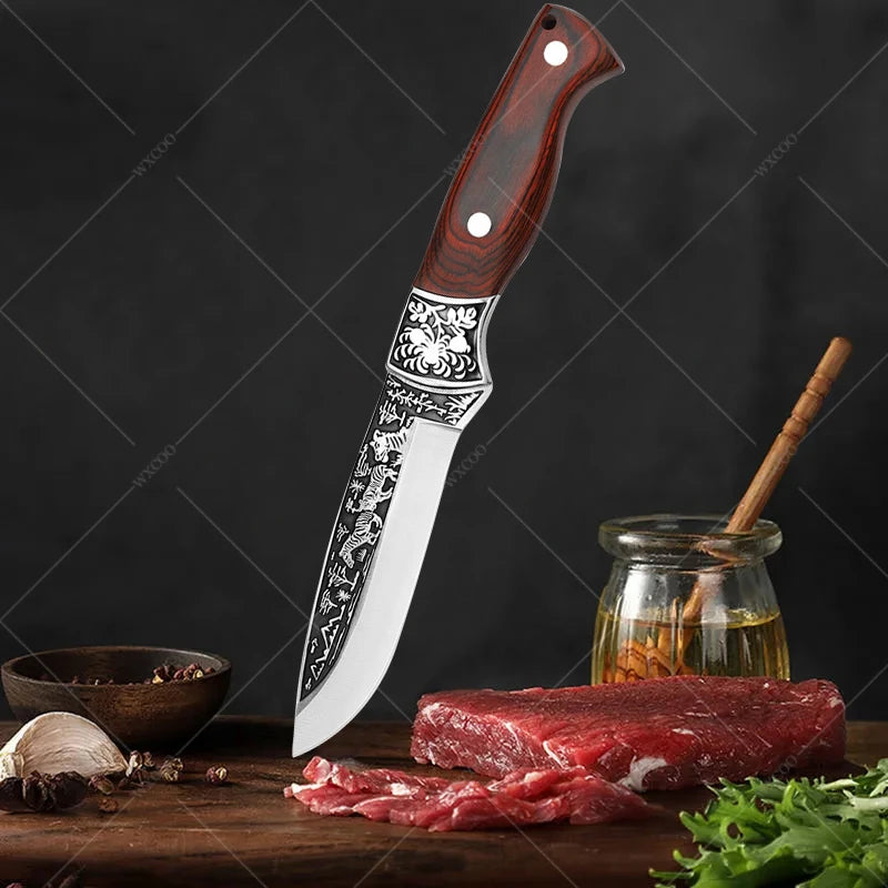 WXCOO Kitchen Forged Boning Knife Stainless Steel Chef Meat Fruit BBQ Knife Professional Butcher Cleaver Fish Knife with Cover