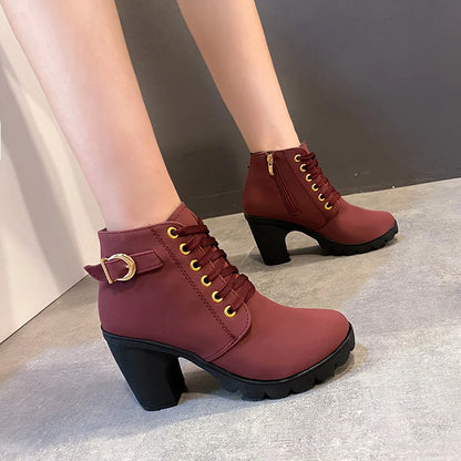 New Spring Winter Women Pumps Boots High Quality Lace-up European Ladies Shoes PU High Heels Boots Fast Delivery Platform Boots - MAGUSTA BEAUTY