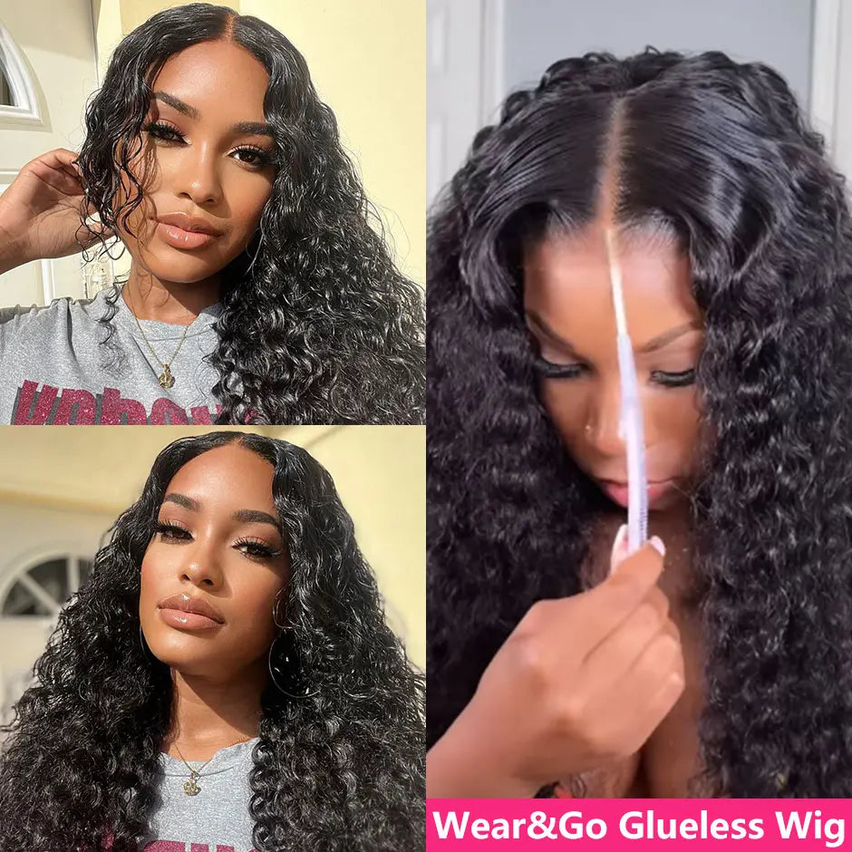 YAWAWE Pre-Bleached Glueless Wig Human Hair Ready To Wear Water Wave Pre-plucked Lace Frontal Wigs For Women Curly HD Lace Wigs