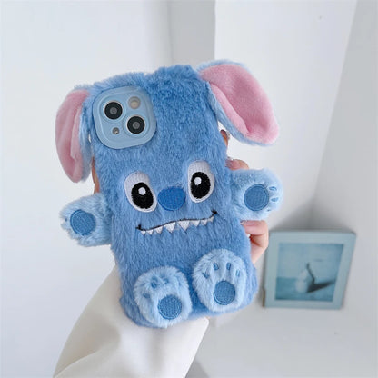 Soft Stitch Plush Phone Case For Samsung Galaxy S24 Ultra S23 Plus S22 S21 S20 FE S10 S9 S8 Cute 3D Cartoon Furry Warm Fur Cover