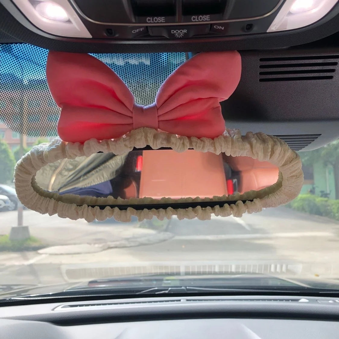 Velvet Retro Red Bow Car Mirror Cover Universal Stretch Soft Plush Auto Interior Rearview Mirror Case Decor Accessories Women