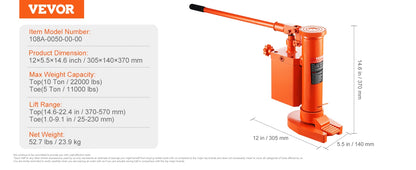 VEVOR Hydraulic Toe Jack 2.5 Ton On Toe Toe Jack Lift 5 Ton On Top Lift Capacity Machine Jack 0.8-5.3 in Toe Height 8.9-13.4 Top