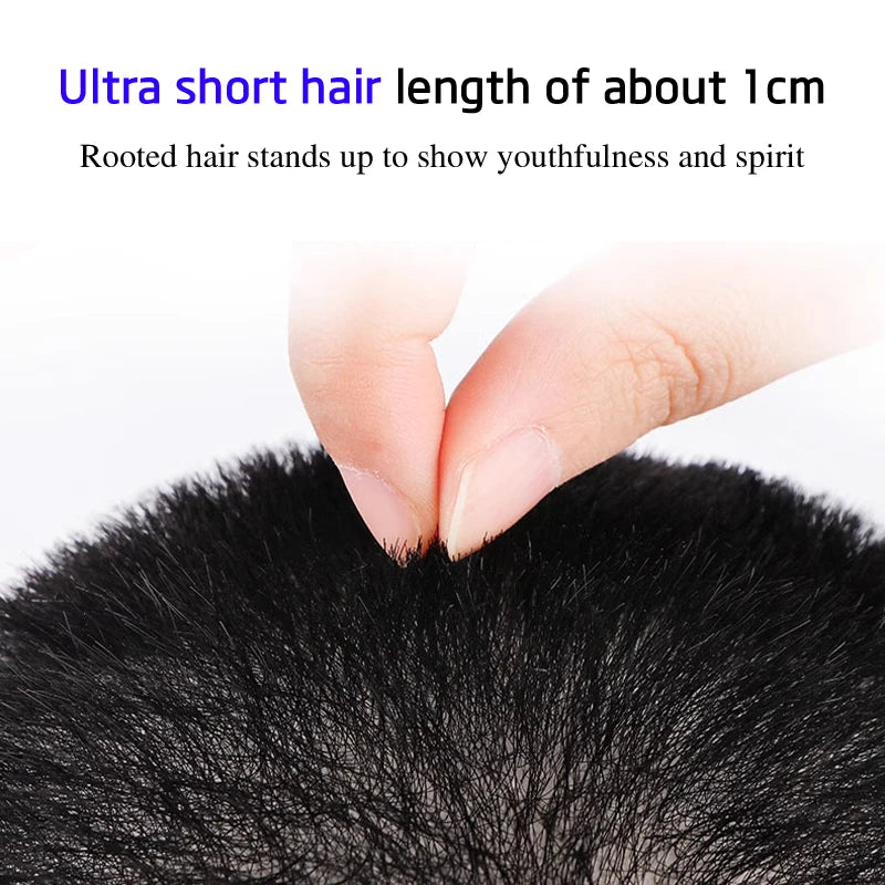 15*20cm 100% Human Hair Buzz Cut Toupee for Men Ultra Thin Breathable PU Transparent Full Biological Scalp Prosthesis Toupee