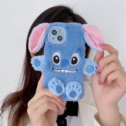 Soft Stitch Plush Phone Case For Samsung Galaxy S24 Ultra S23 Plus S22 S21 S20 FE S10 S9 S8 Cute 3D Cartoon Furry Warm Fur Cover