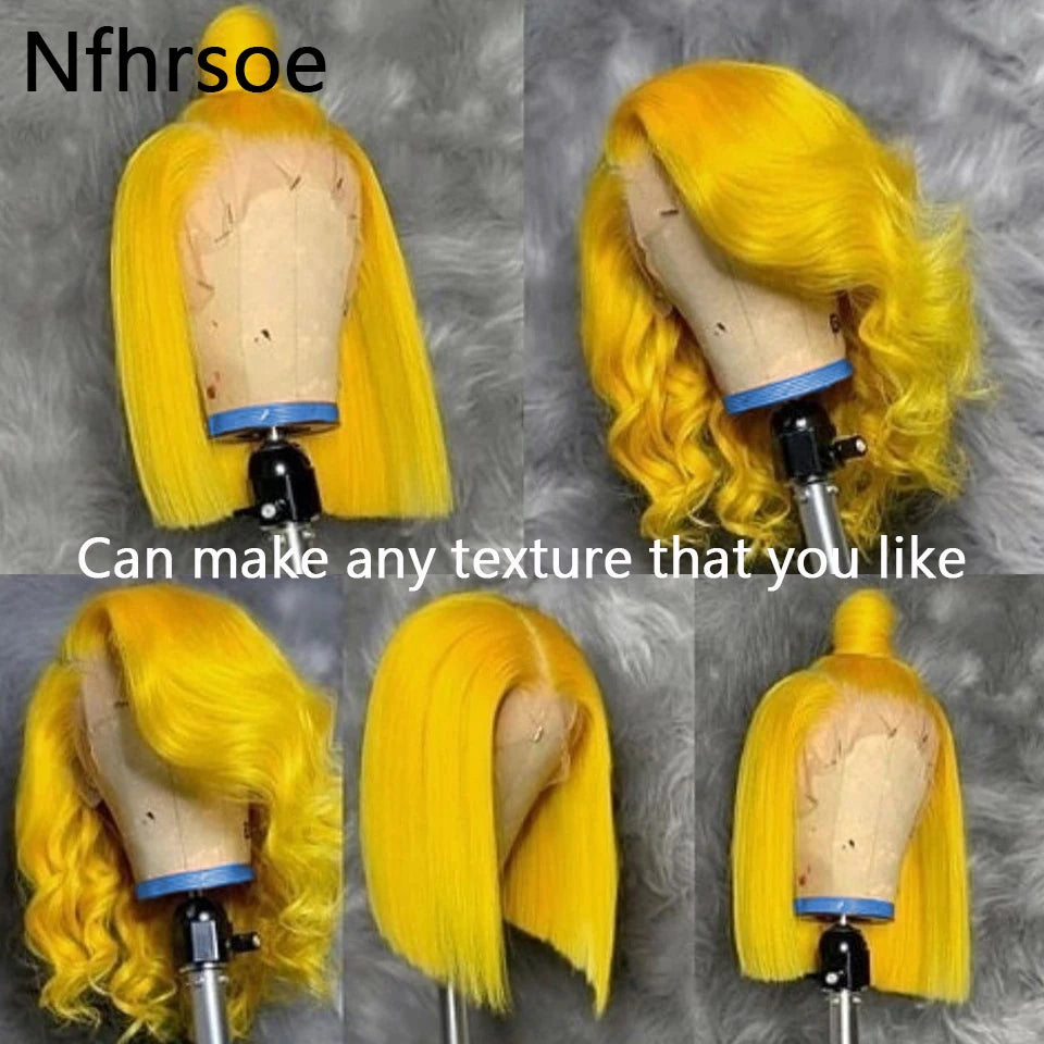 Yellow Colored Bob Wig 13x4 Lace Front Human Hair Wigs Short Straight Lace Front Wig Transparent Lace Wigs For Women Human Hair