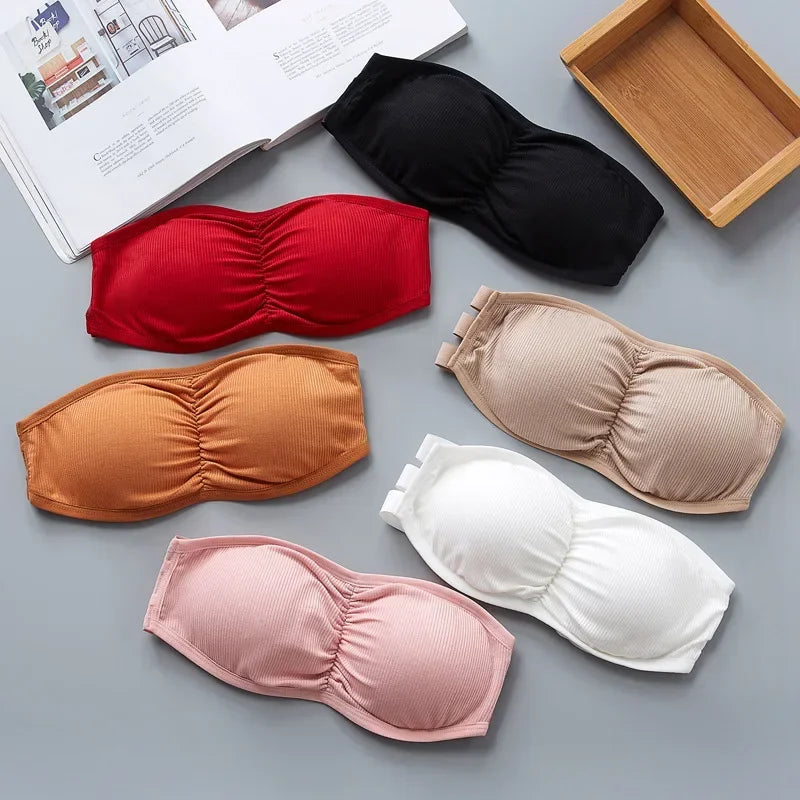 Women's Strapless Bra with Removable Pads Sexy Underwear Tube Top Girls Invisible One-piece Backless Lingerie Cropped Tanks