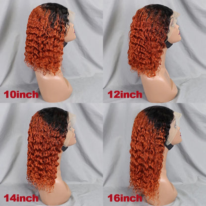 13x4 Lace Front Wigs 200% Density Bob Water Wave Wig 4/27 Human Hair Curly Human Hair with Baby Hair Wigs for Women 10-16 Inches