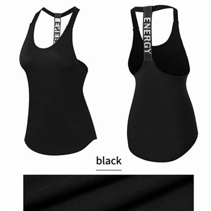 Women Gym Tops Black Sleeveless Yoga Top Women Fitness Shirt Gym Vest Running workout Sports Tops Letter Backless Shirt