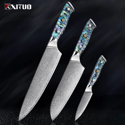 XITUO 67 Layer Damascus Steel Kitchen Knives Set Abalone Handle Sharp Santoku Bread Boning Knife Practical Kitchen Cutting Tools