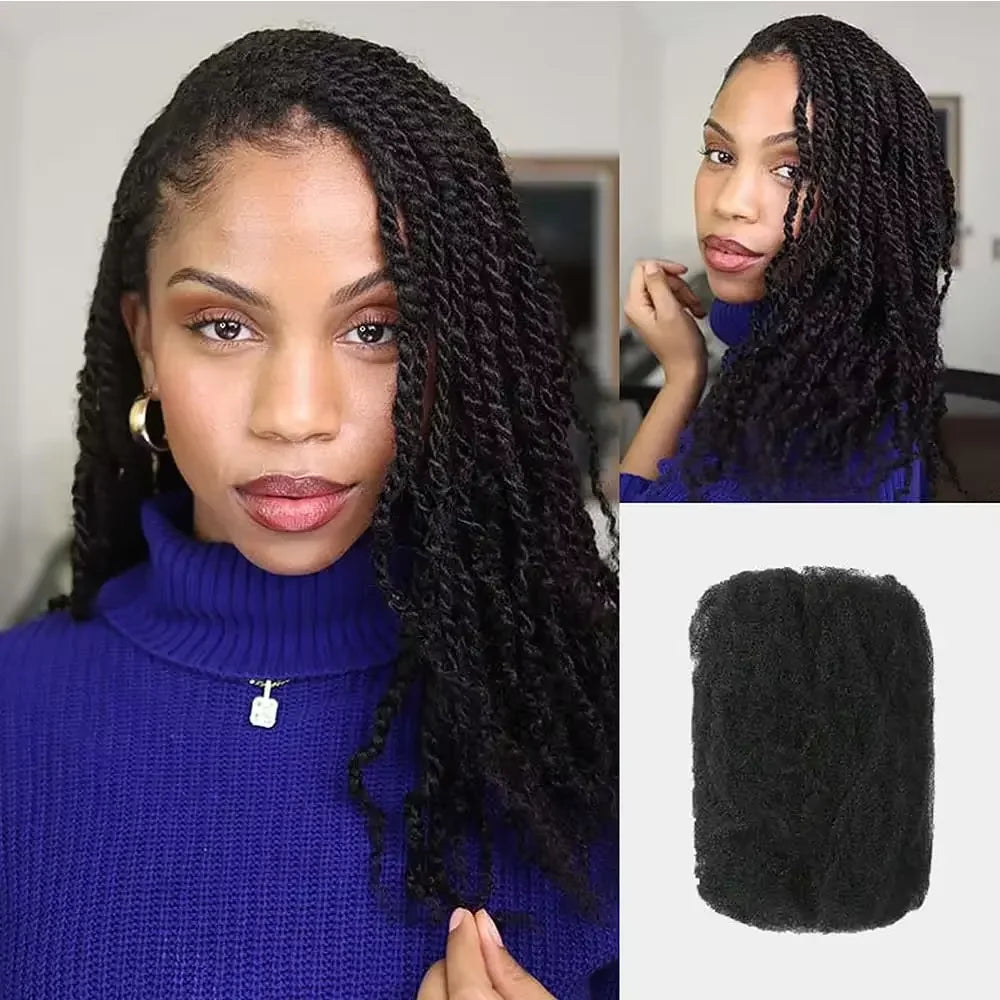 QVR Afro Kinky Bulk Hair No Attachment QVR Afro Curly Bulk Human Hair Rebecca Virgin Remy Dreadlock Natural Color Braids Hair