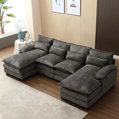 110" Sectional Sofa Couch for Living Room, Modern Chenille U Shaped Couch, Modular Sofa Sleeper with Double Chaise & Memory Foam