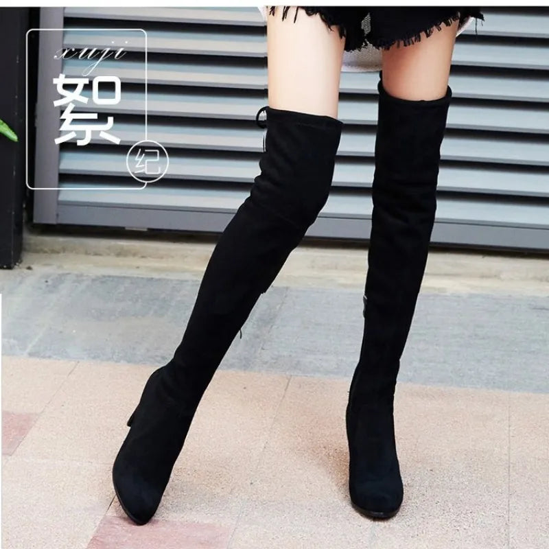 New High Boots Over The Knee Boots Abrasive Leather Thick Heels High Boots Large Size High Boots Women's Shoes - MAGUSTA BEAUTY