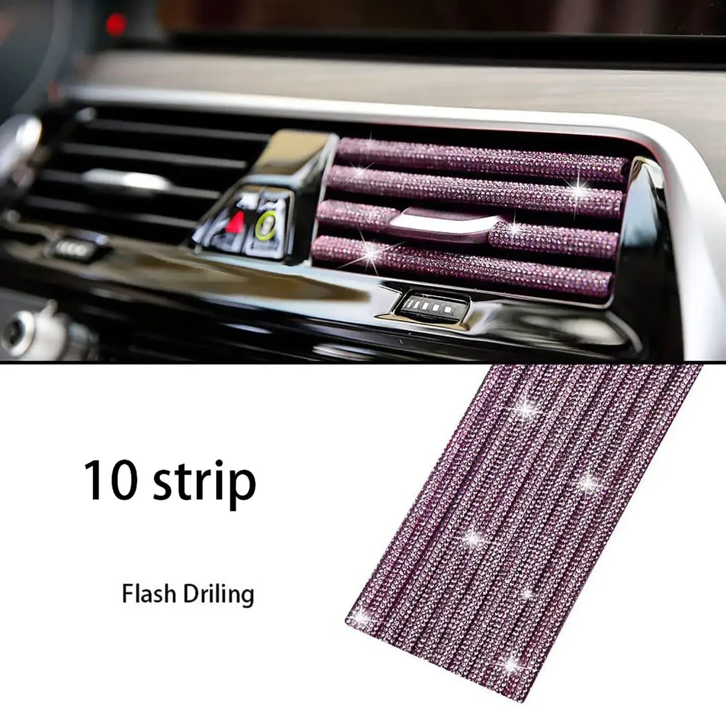 10Pcs Diamond Car Air Conditioner Outlet Strip Drill U Shape Rhinestone Clip Decoration Shiny Crystal Trim Strip Car Accessories