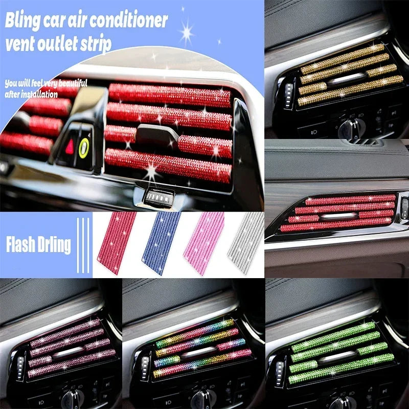 10Pcs Diamond Car Air Conditioner Outlet Strip Drill U Shape Rhinestone Clip Decoration Shiny Crystal Trim Strip Car Accessories