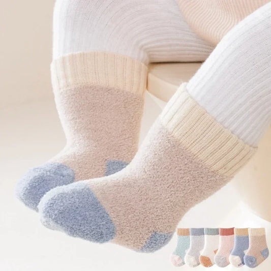 Warm Newborn Sock Cute Solid Color Coral Fleece Sock for Baby Boy Girl Autumn Winter Warm Toddler Bed Sleeping Sock