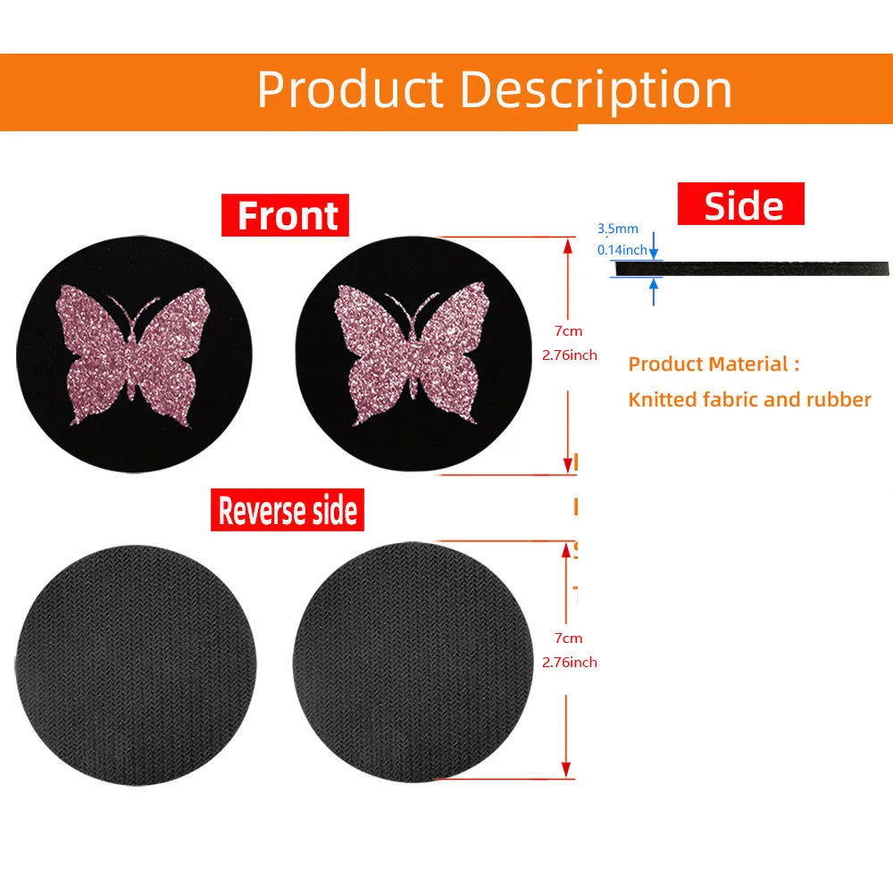 Two Cute Pink Butterflies Glitter Light Car Water Cup Pads for Women with Car Accessories