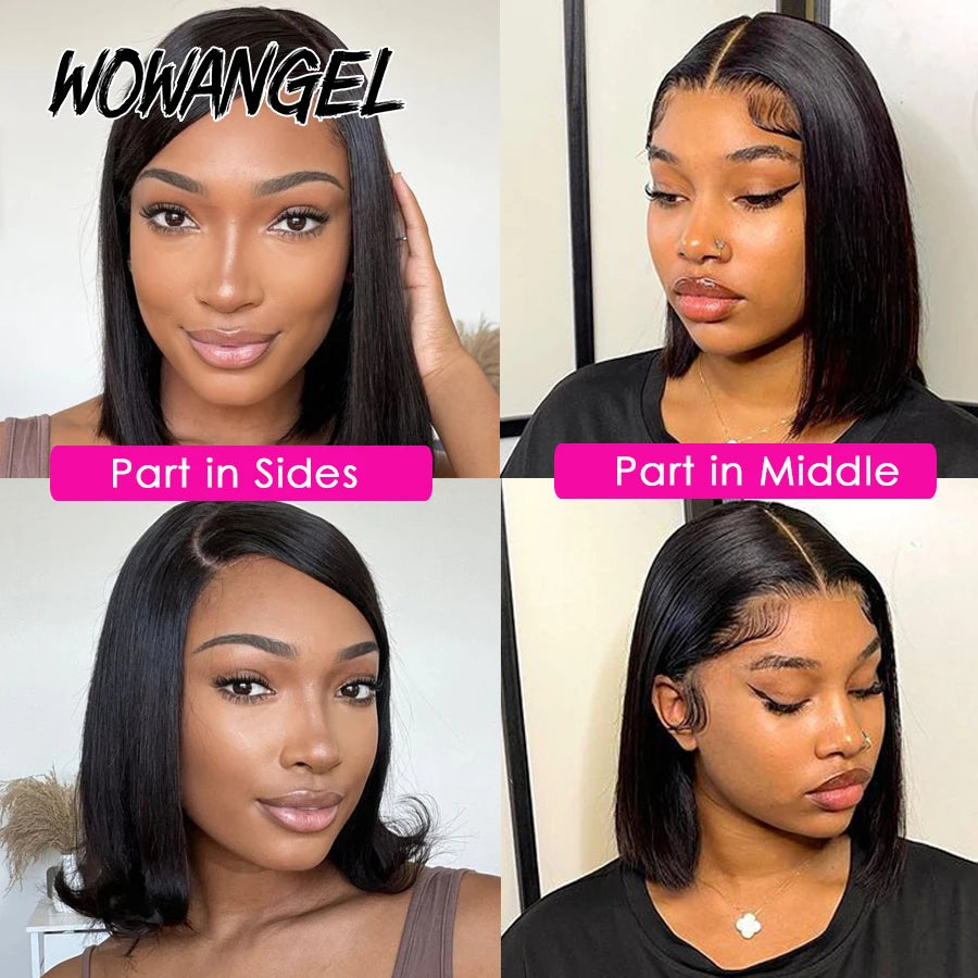 Wow Angel 13X4/13x6 HD Lace Full Frontal Short Bob Human Hair Wigs Straight Bob Wigs Bleached Knots Pre-Plucked Hair For Woman