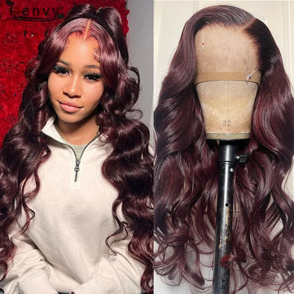 13X4 Hd Transparent Lace Front Wigs Burgundy Red Human Hair Wigs Pre Plucked 30 Inches Body Wave Lace Front Wigs For Women Curly