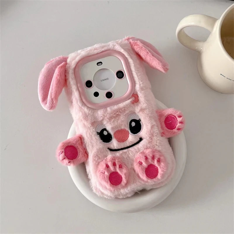 Soft Stitch Plush Phone Case For Samsung Galaxy S24 Ultra S23 Plus S22 S21 S20 FE S10 S9 S8 Cute 3D Cartoon Furry Warm Fur Cover