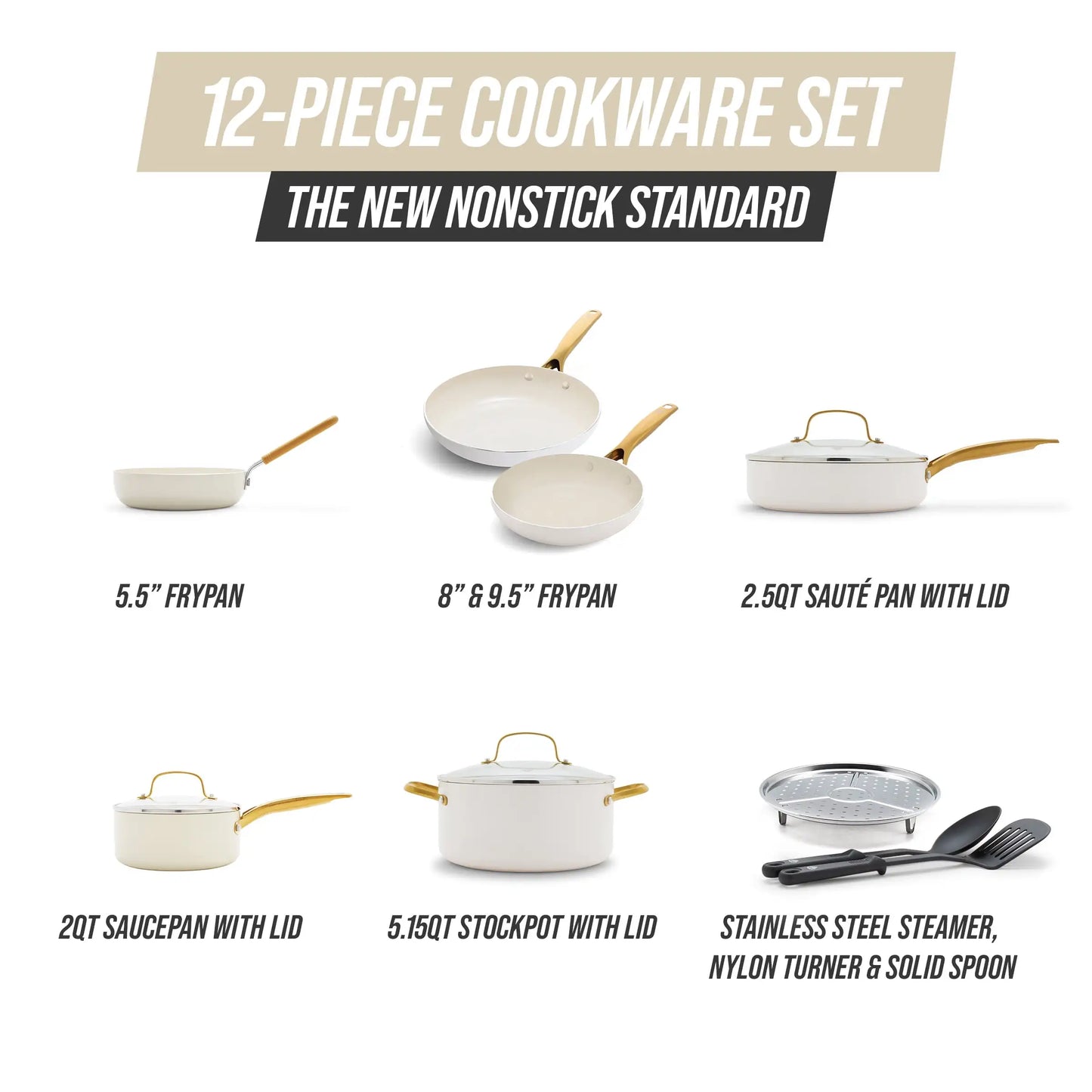 White Piece Toxin-Free Ceramic Nonstick Pots and Pans Cookware Set, Dishwasher Safe It is made of durable aluminum