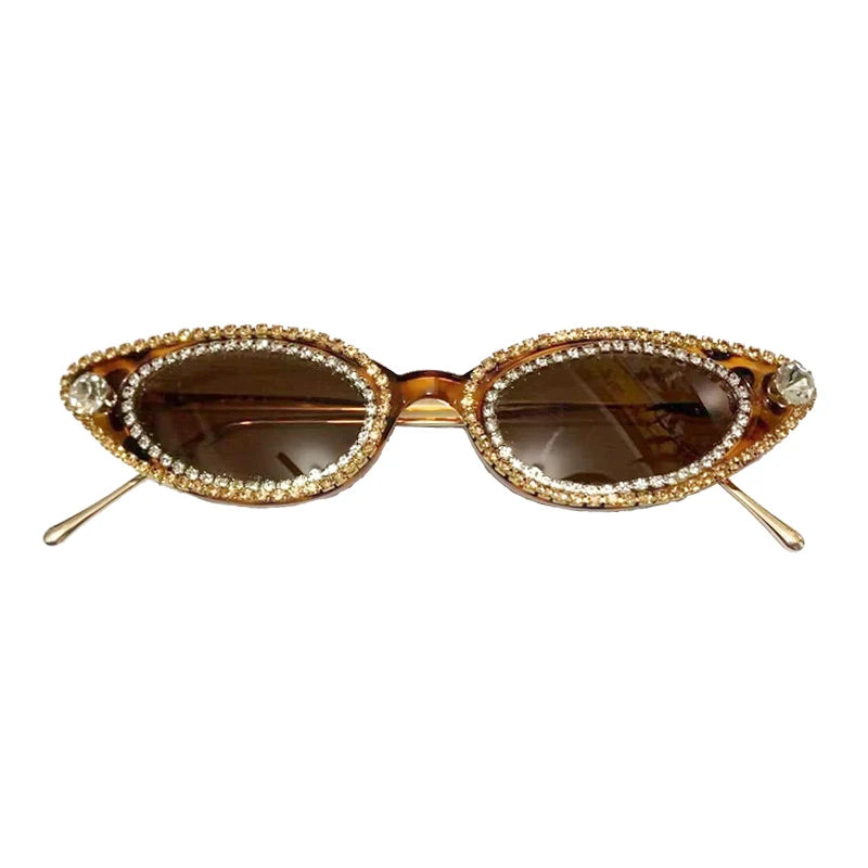 Unique Diamond Fashion Sunglasses Women Luxury Rhinestone Cat Eye Eyewear Female Trend Small Frame Ladies Sun Glasses UV400