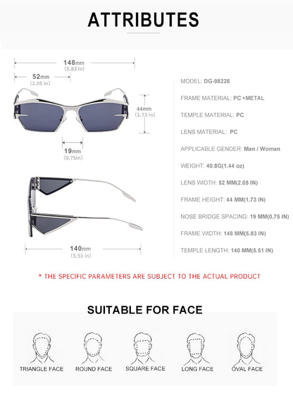 Y2K Punk Sports Sunglasses Women Men 2024 Luxury Brand Metal Frame Irregular Rectangular Sun Glasses for Lady Steampunk Eyewear