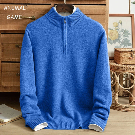 Sweatwear Mens Turtlenecks Sweaters Knit Pullovers Solid Color Long Sleeved Sweater Male Oversize Zipper Basic Coats