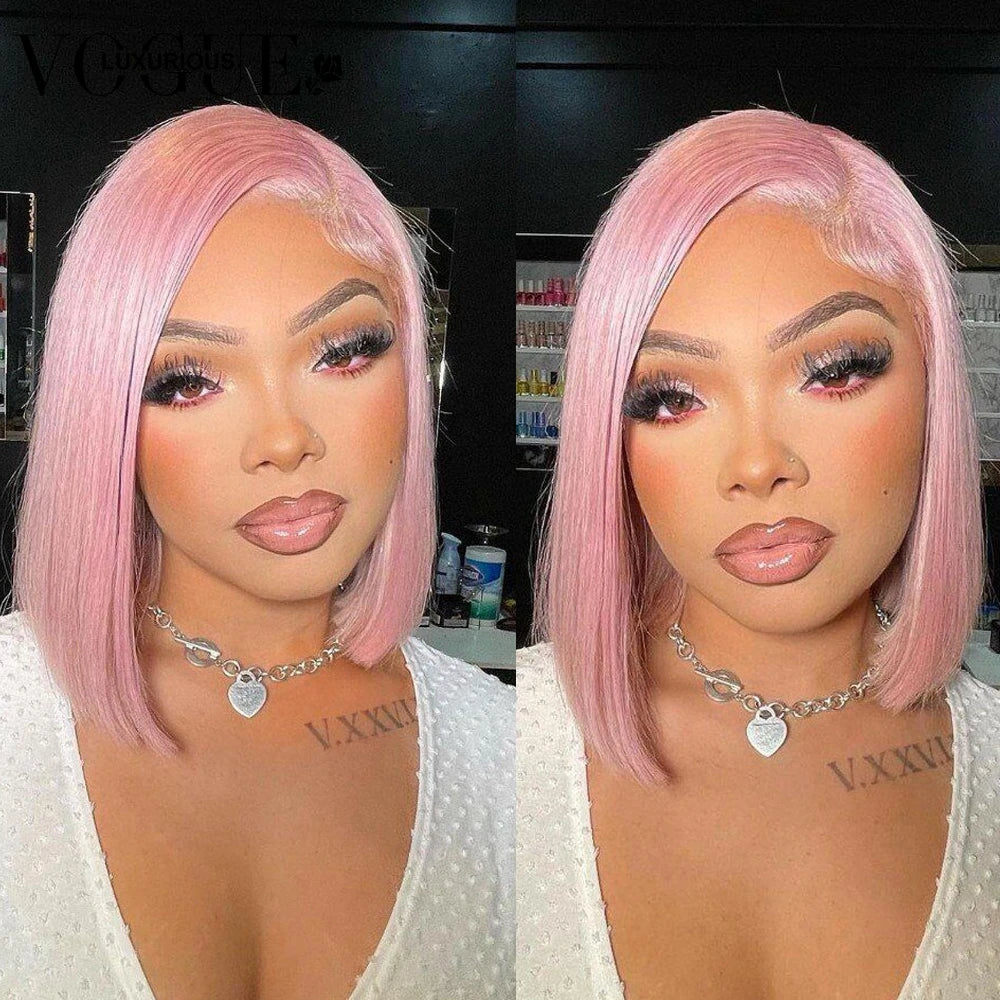 13x4 Lace Frontal Light Pink Women Wig Preplucked 4x4 Closure Short Bob Glueless Wigs Ready to Wear Brazilian Virgin Human Hair