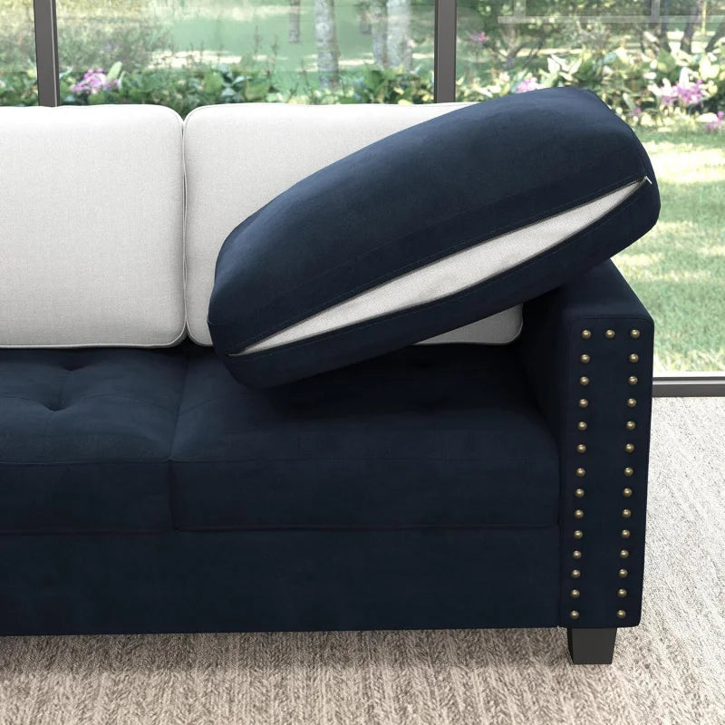 Velvet Modular Sectional Sofa, Convertible L Shaped Sofa Couch with Storage Top Tray Ottoman Corner Couch,Dark Blue