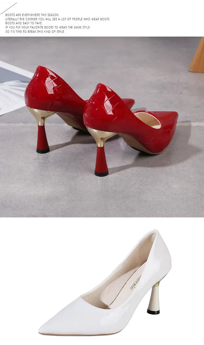 Shoes Woman 2024 Trend New Summer Red Heels Elegant Woman Black Heeled Pointed Toe Pumps Dress Leather White Ladies Shoe