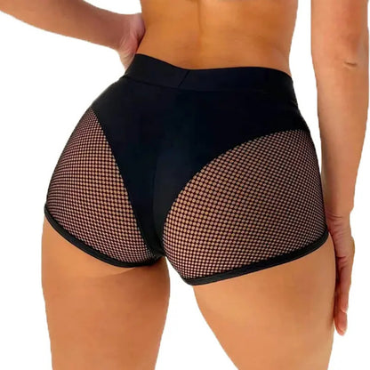 Women Girl Sports Fitness Workout Yoga Hollow Out Fishnet Push Up Booty Shorts Pole Dancing Costume Hot Pants Beachwear Clubwear