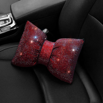 1PC Diamond Crystal Bowknot Car Neck Pillow Rhinestone Auto Headrest Seat Support Waist Pillows Bling Car Accessories for Women