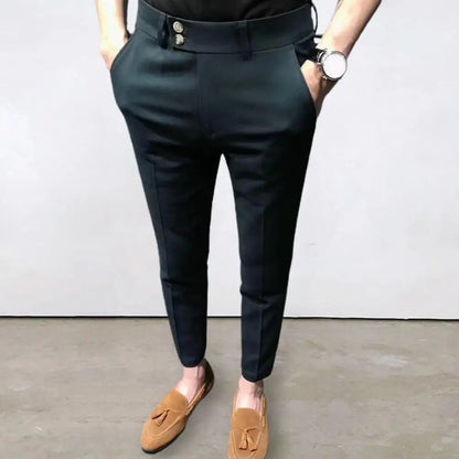 Trendy Men Ninth Pants Slim Fit Ninth Trousers Office Pockets Wear-resistant Zip Up Ninth Suit Pants