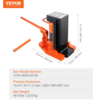 VEVOR Hydraulic Toe Jack 2.5 Ton On Toe Toe Jack Lift 5 Ton On Top Lift Capacity Machine Jack 0.8-5.3 in Toe Height 8.9-13.4 Top