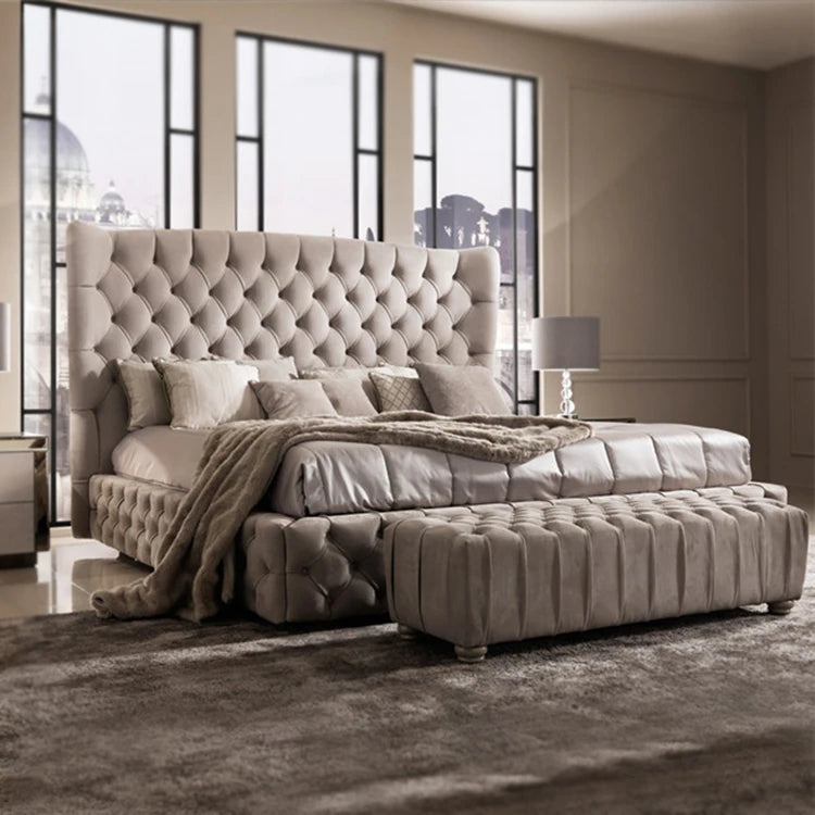 Tufted fabric Upholstered Italy luxury bed design furniture bedroom set king size bed frame