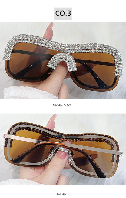 Y2K Vintage Punk Diamond Rimless Sunglasses Women Sun Glasses Brand Designer Trending Luxury Crystal Rhineston One Piece Shades