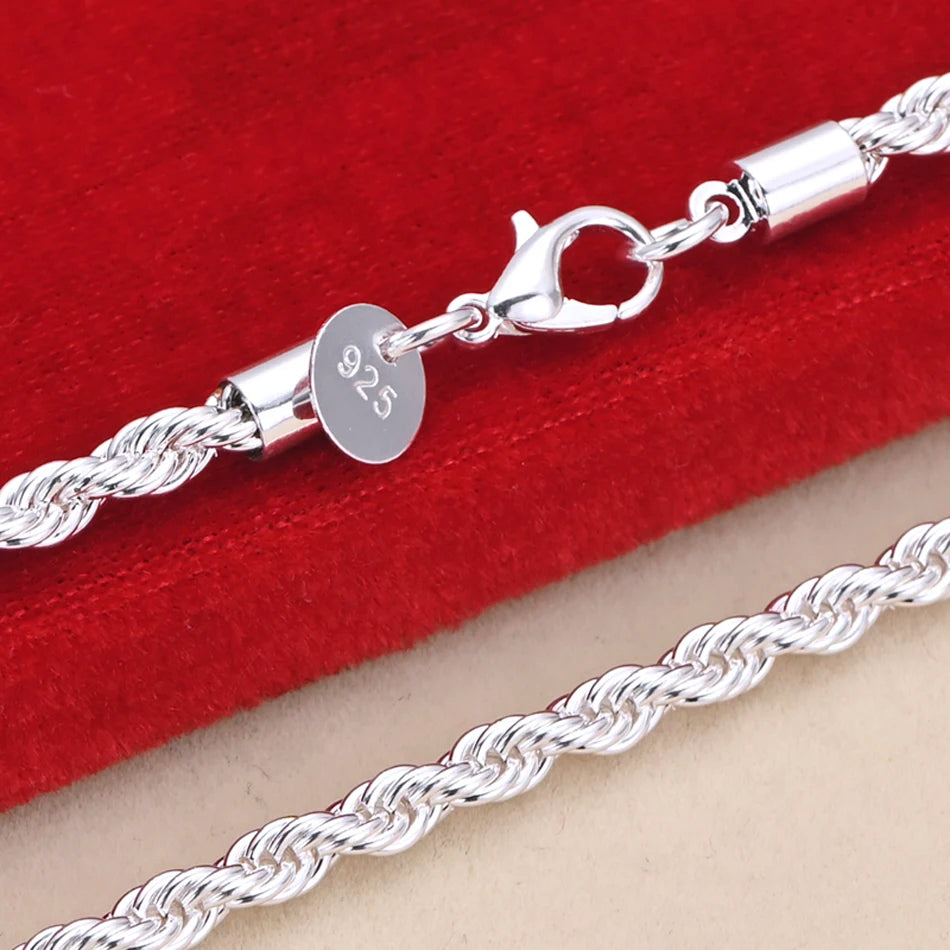 16-24inch for women men Beautiful fashion 925 Sterling Silver charm 4MM Rope Chain Necklace fit pendant high quality jewelry